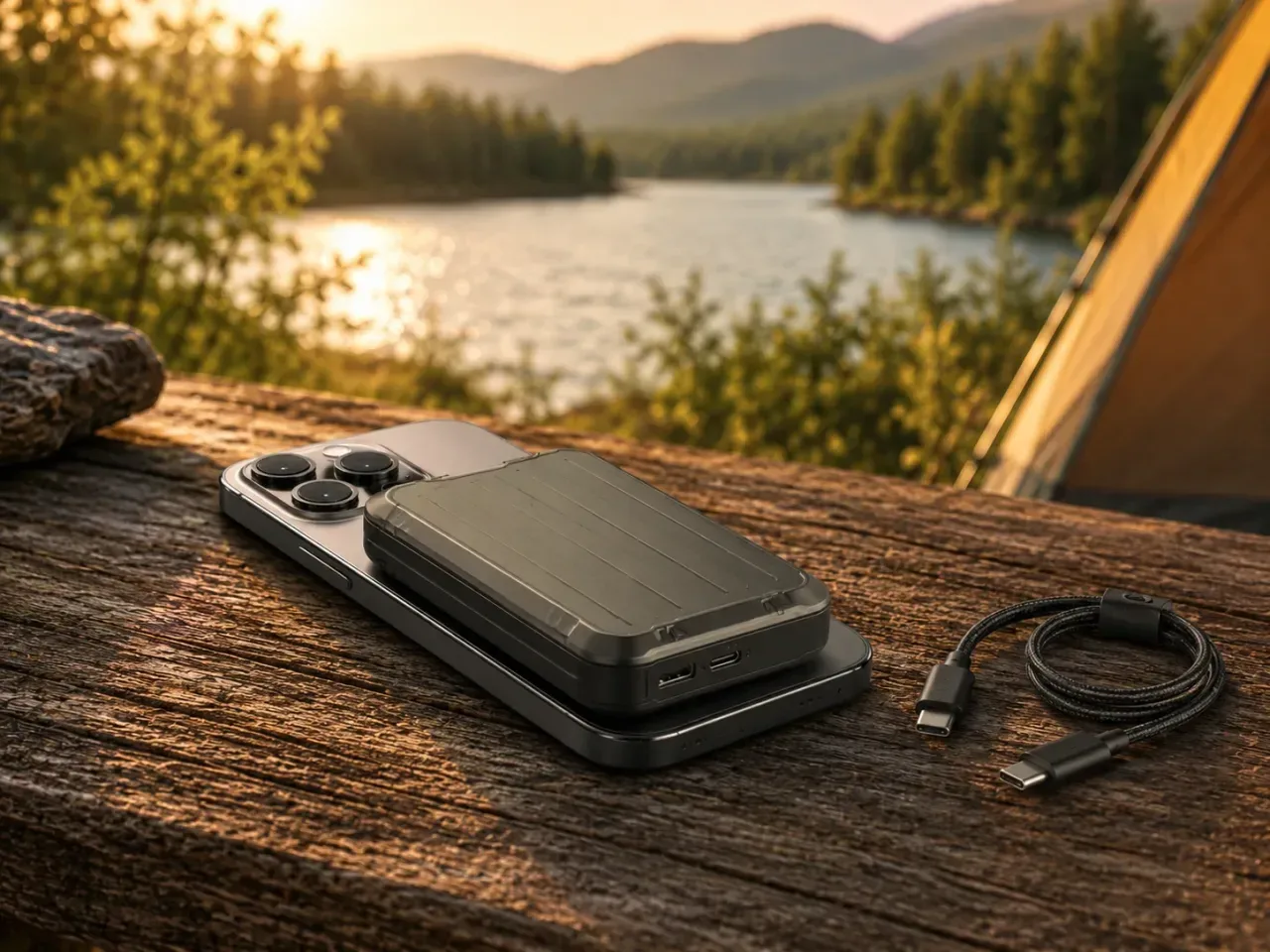 Illustration: Flache magnetische Powerbank am Smartphone