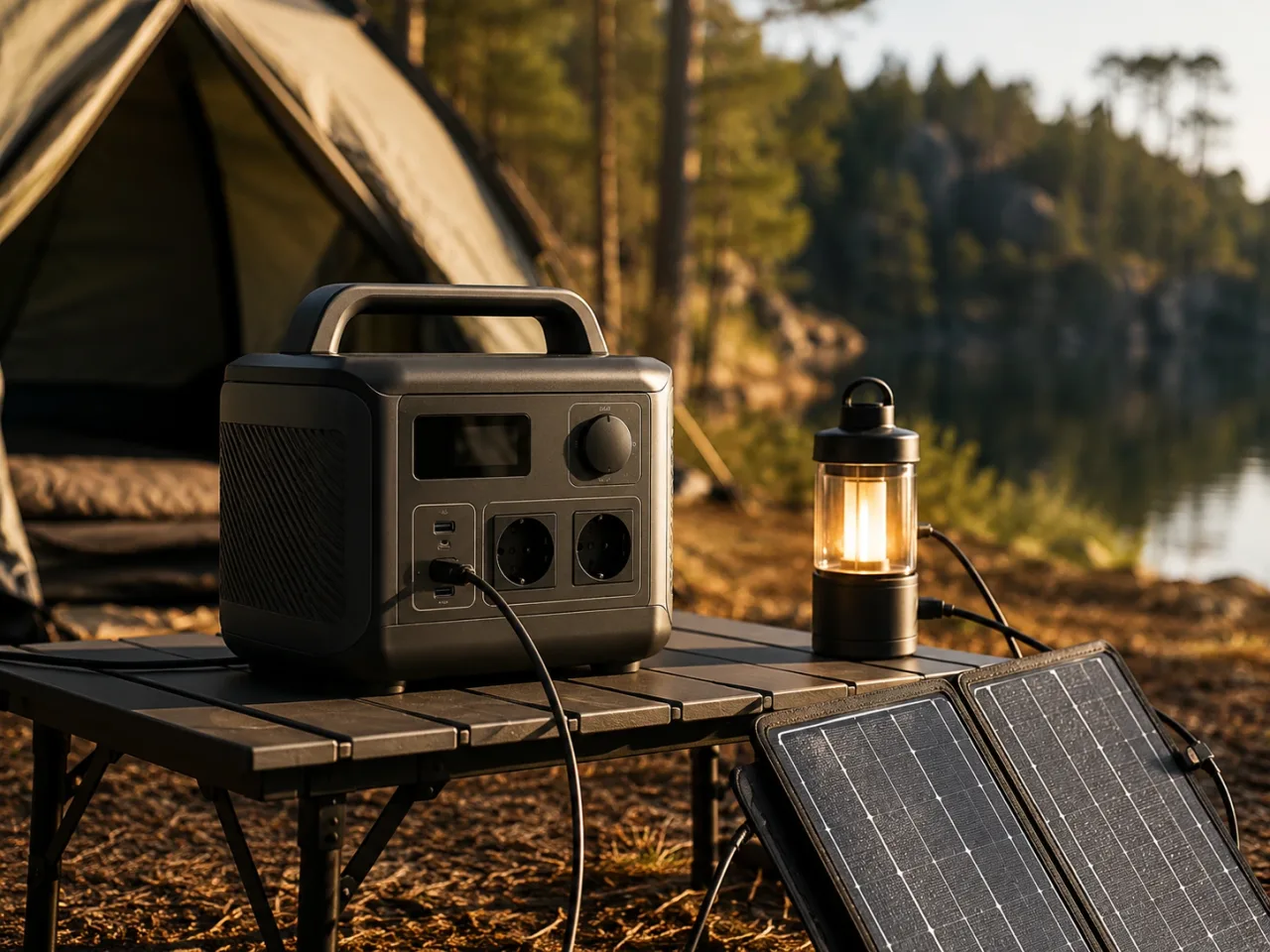 Powerstation mit Anzeige und angeschlossenem Ladekabel bei der Fehlersuche