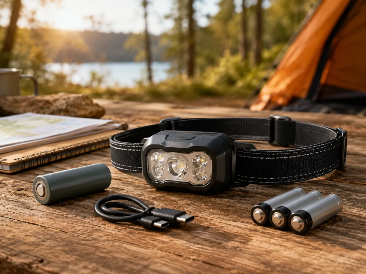 Stirnlampe mit fest eingebautem Akku neben einer Variante mit wechselbaren Batterien