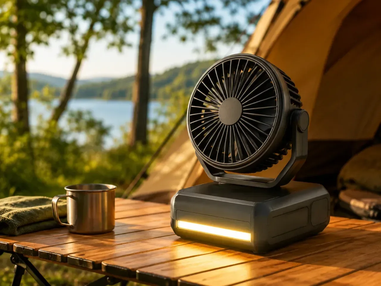 Illustration: Warmco D4 Akku-Campingventilator